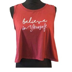 FLEXURE BODYWEAR CROP TOP BELIEVE IN YOURSELF PRINTED GRAPHIC MAROON SIZE LARGE
